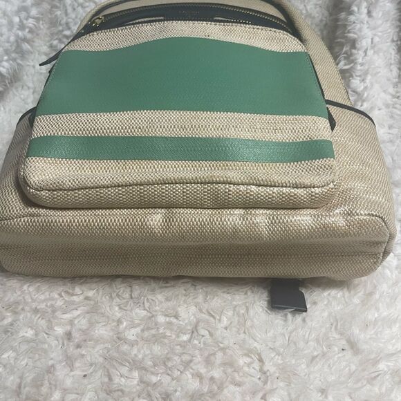Fossil coated canvas  backpack beige & mint green navy blue trims & Straps - Picture 3 of 11
